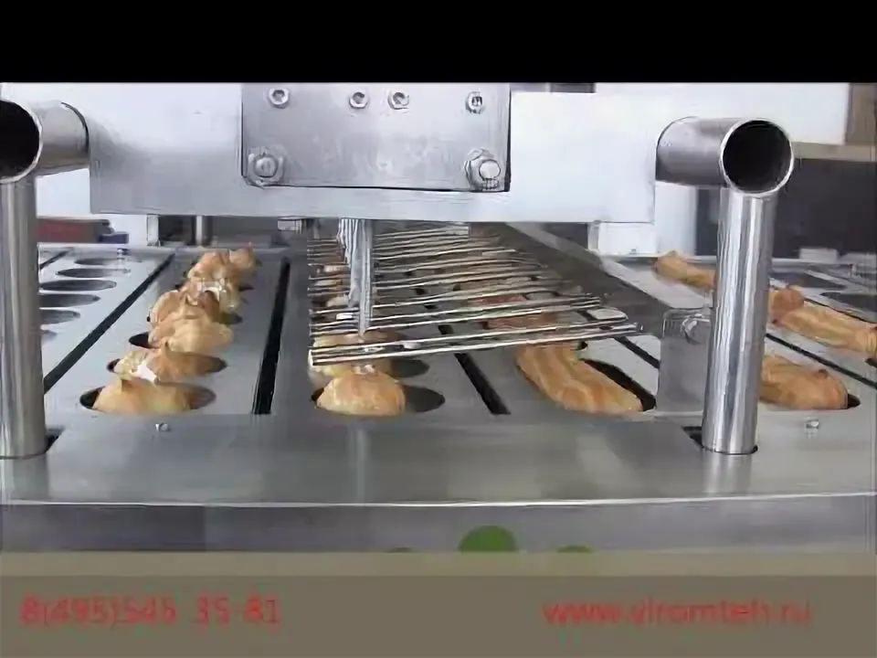 Линия для автоматизации процесса дозирования различных кремов, джемов внутрь готового изделия. Доставка с ПЭК Гуанчжоу.